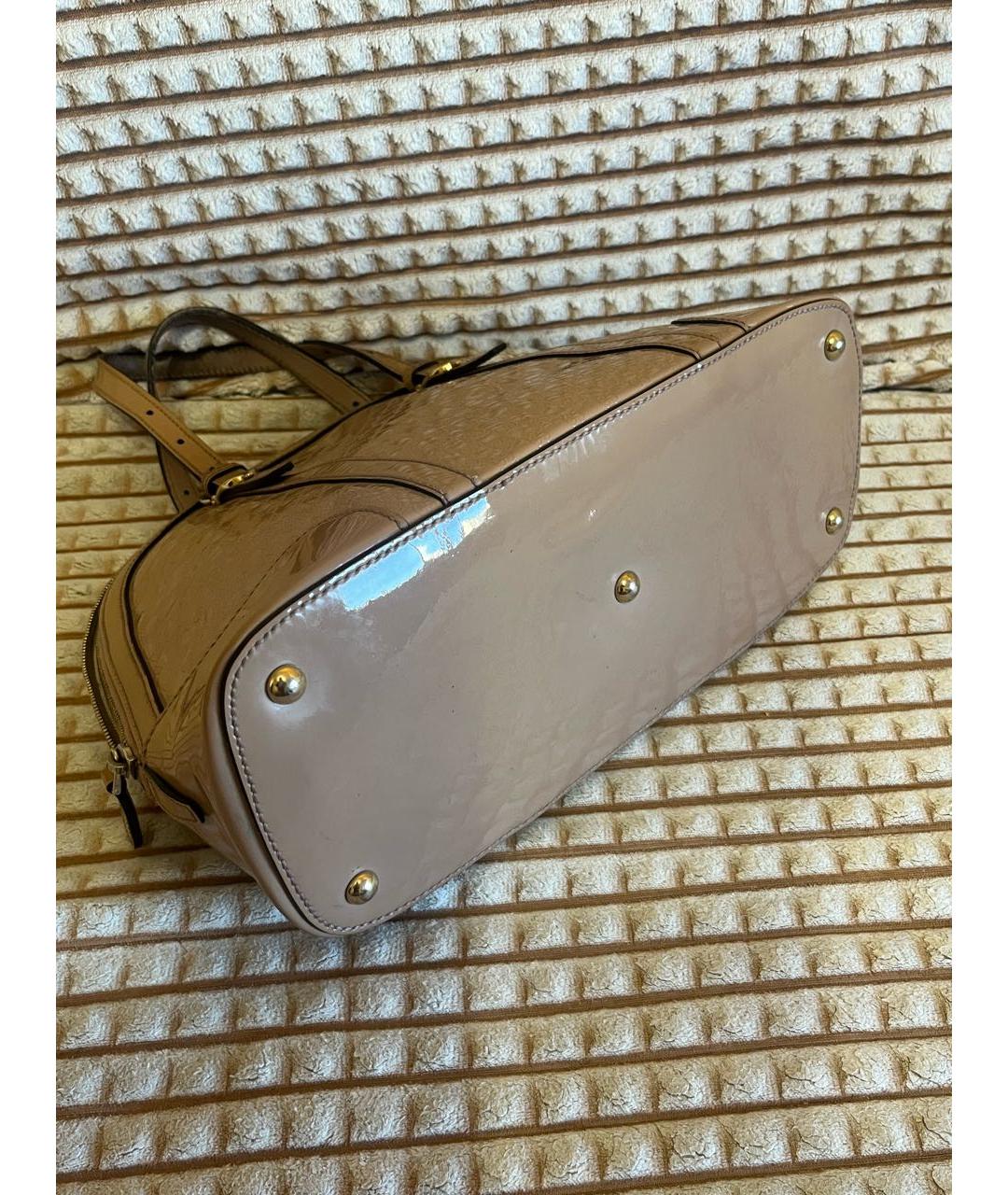 GUCCI Бежевая сумка с короткими ручками из лакированной кожи, фото 5