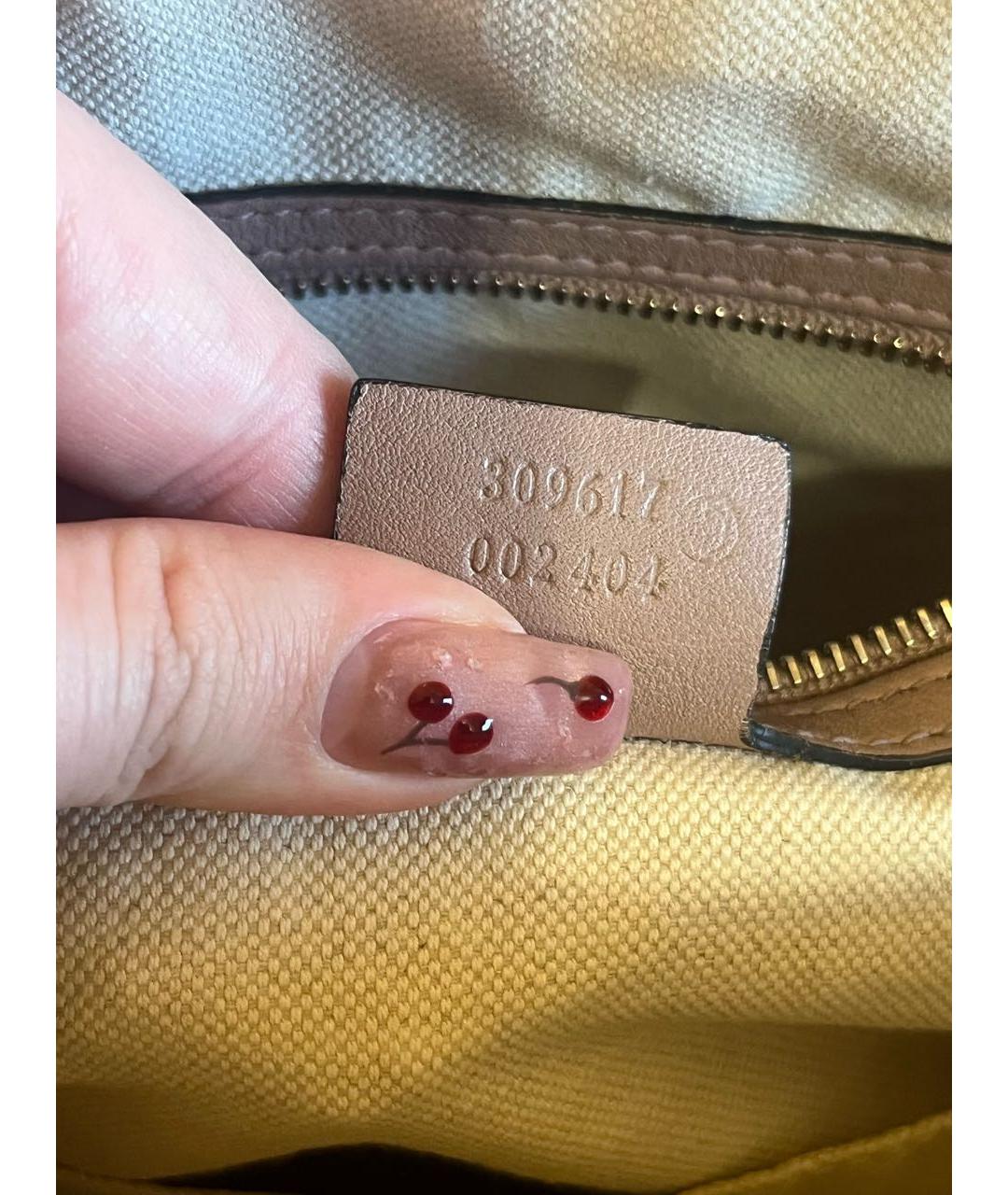 GUCCI Бежевая сумка с короткими ручками из лакированной кожи, фото 7