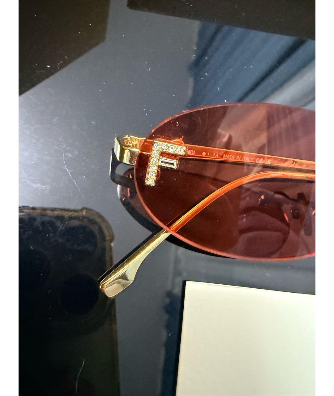 FENDI Золотые металлические солнцезащитные очки, фото 7
