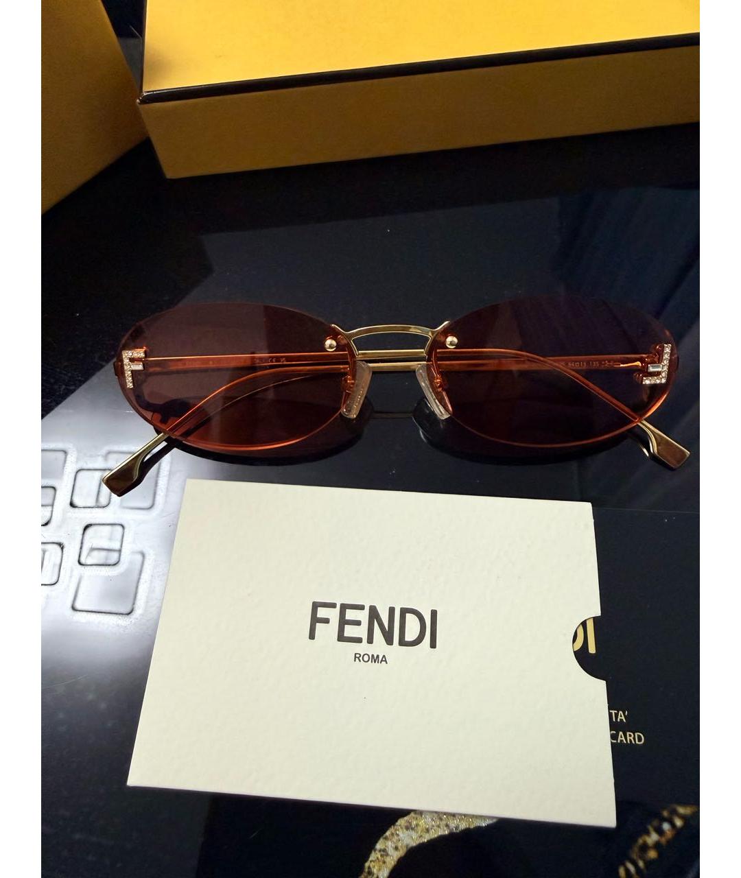 FENDI Золотые металлические солнцезащитные очки, фото 9