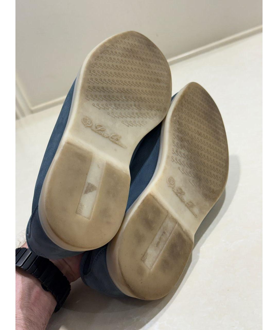 LORO PIANA Синие нубуковые лоферы, фото 5