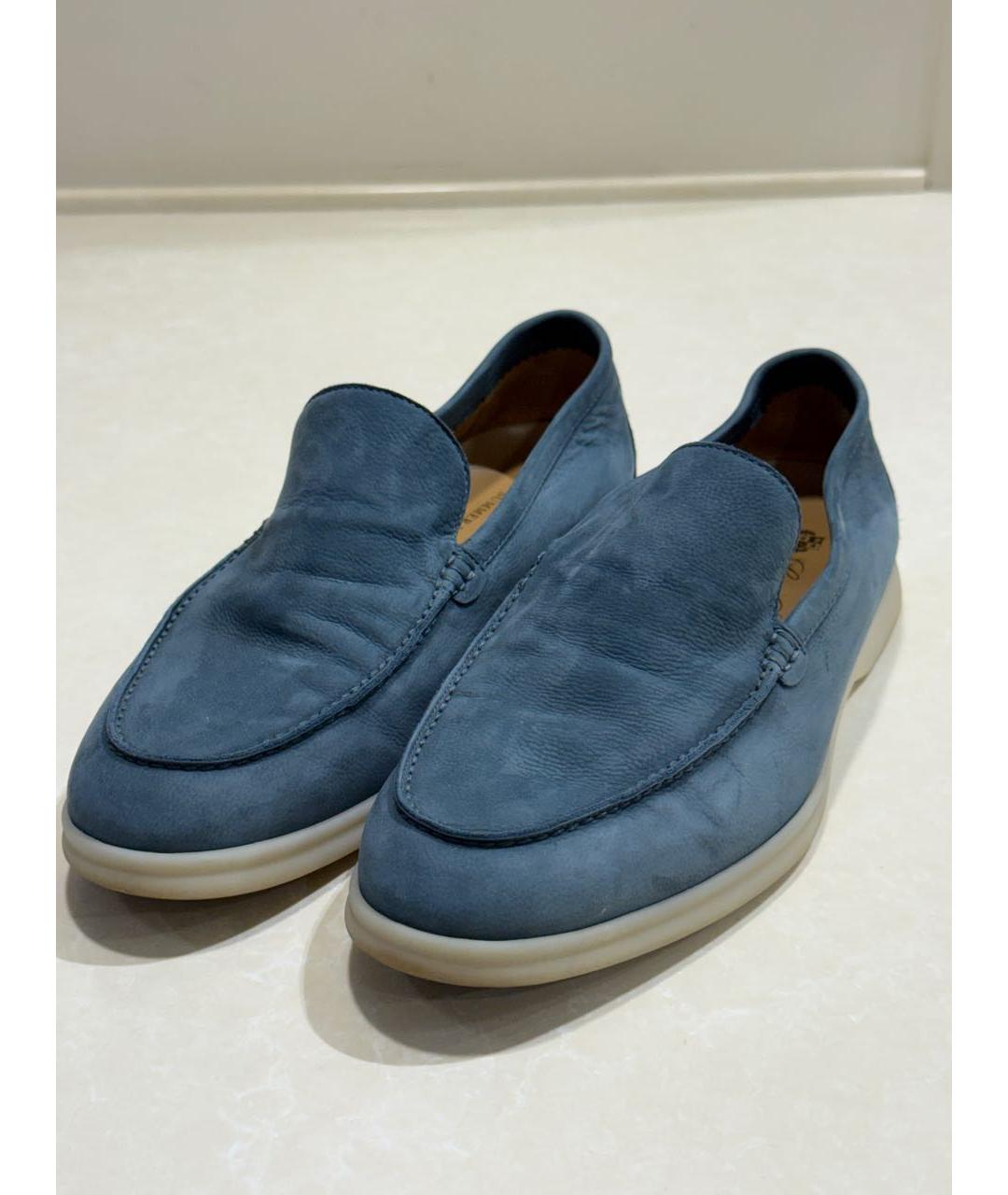 LORO PIANA Синие нубуковые лоферы, фото 2