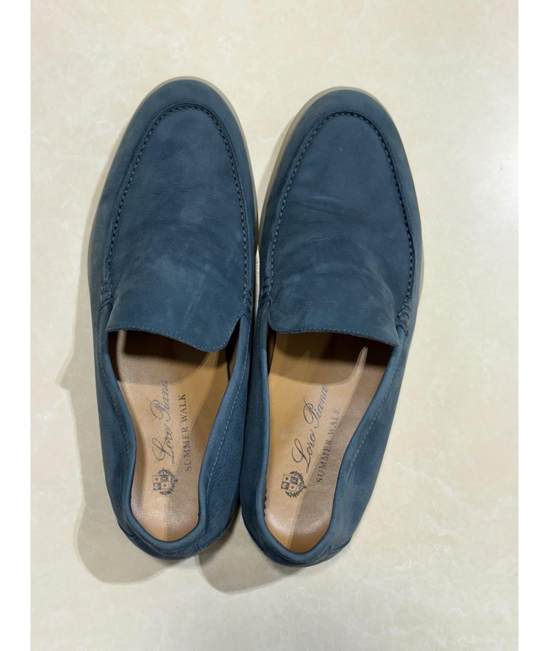 LORO PIANA Синие нубуковые лоферы, фото 3