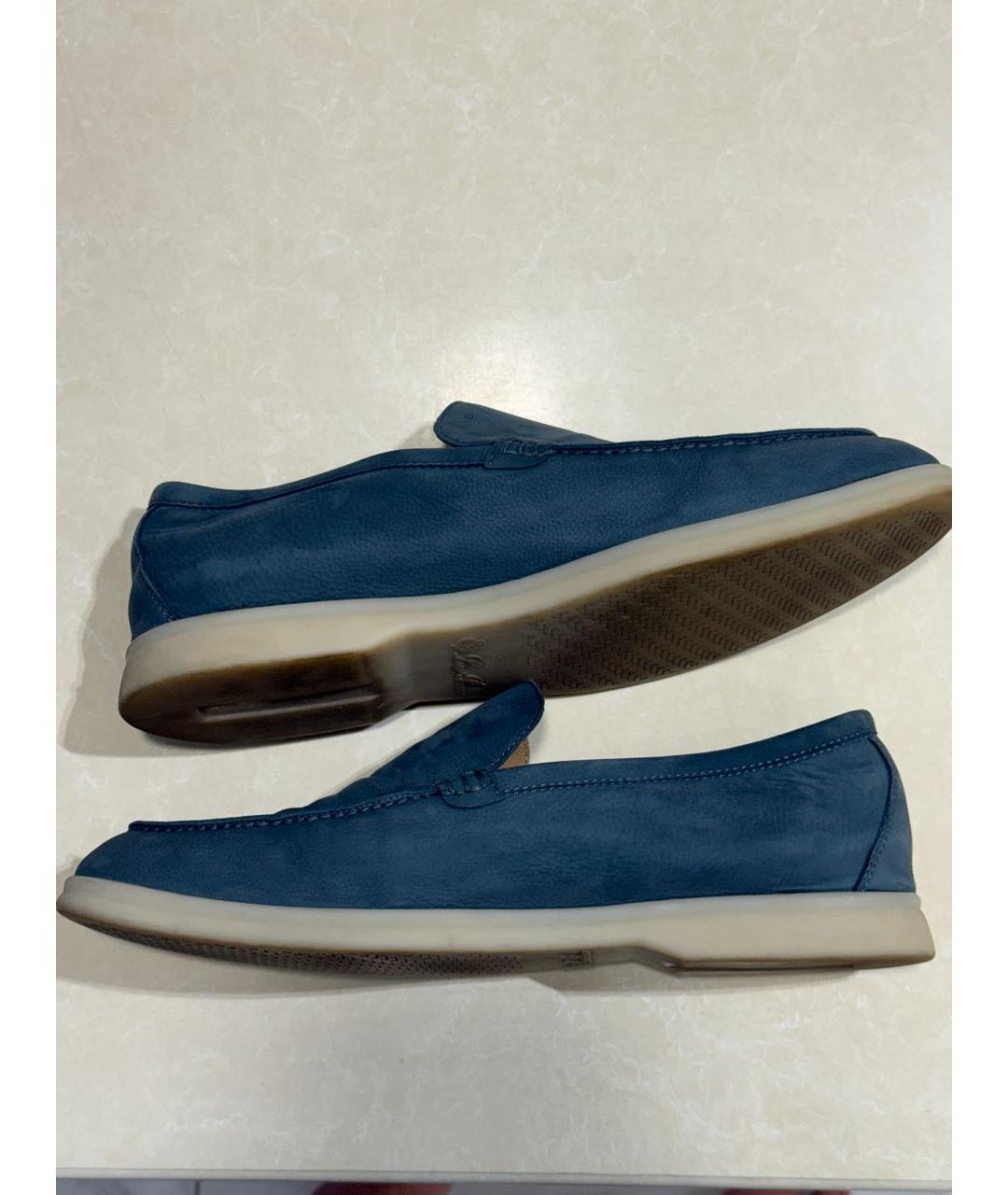 LORO PIANA Синие нубуковые лоферы, фото 8