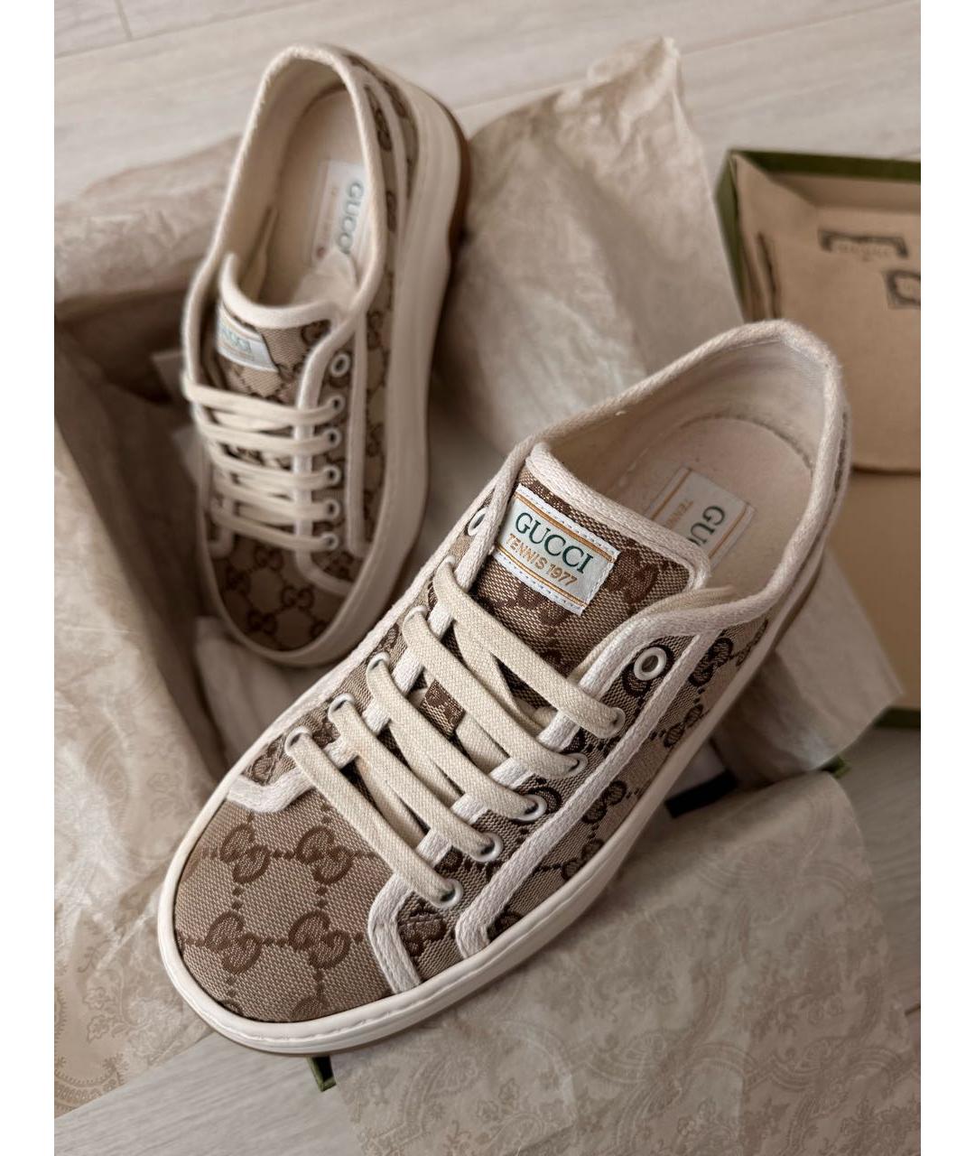 GUCCI Бежевые текстильные кеды, фото 4