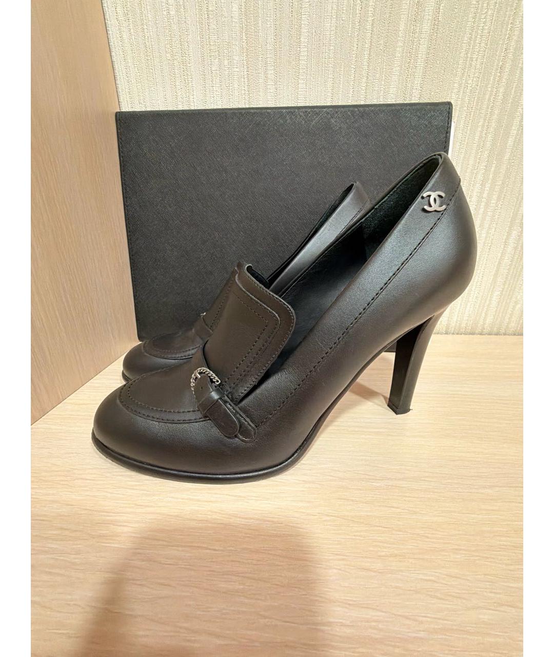 CHANEL Черные кожаные туфли, фото 5