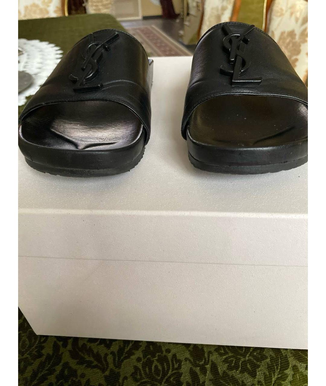 SAINT LAURENT Черные кожаные шлепанцы, фото 3