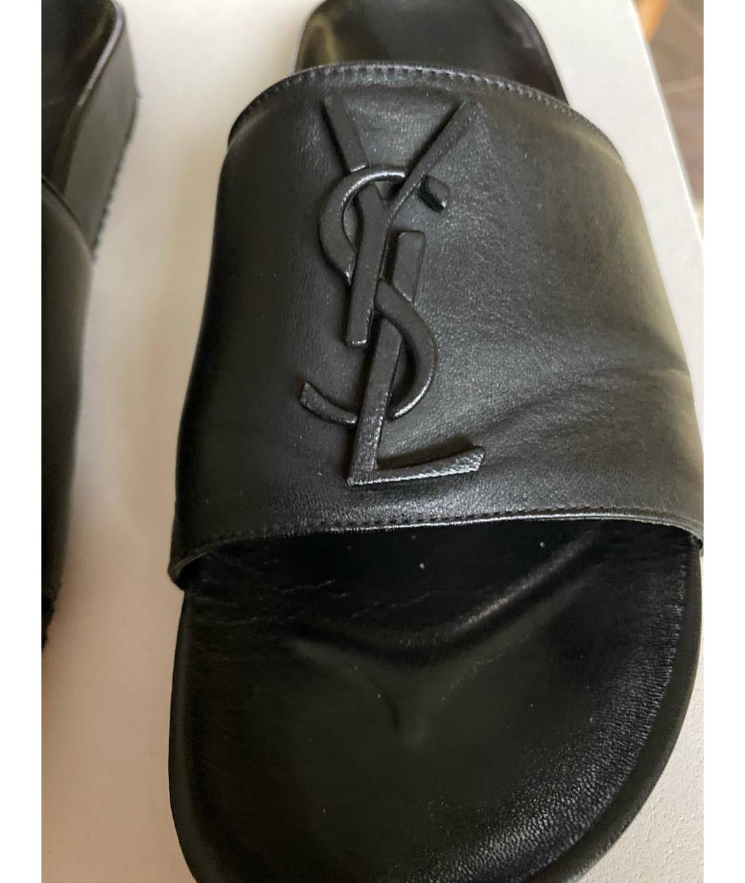 SAINT LAURENT Черные кожаные шлепанцы, фото 6