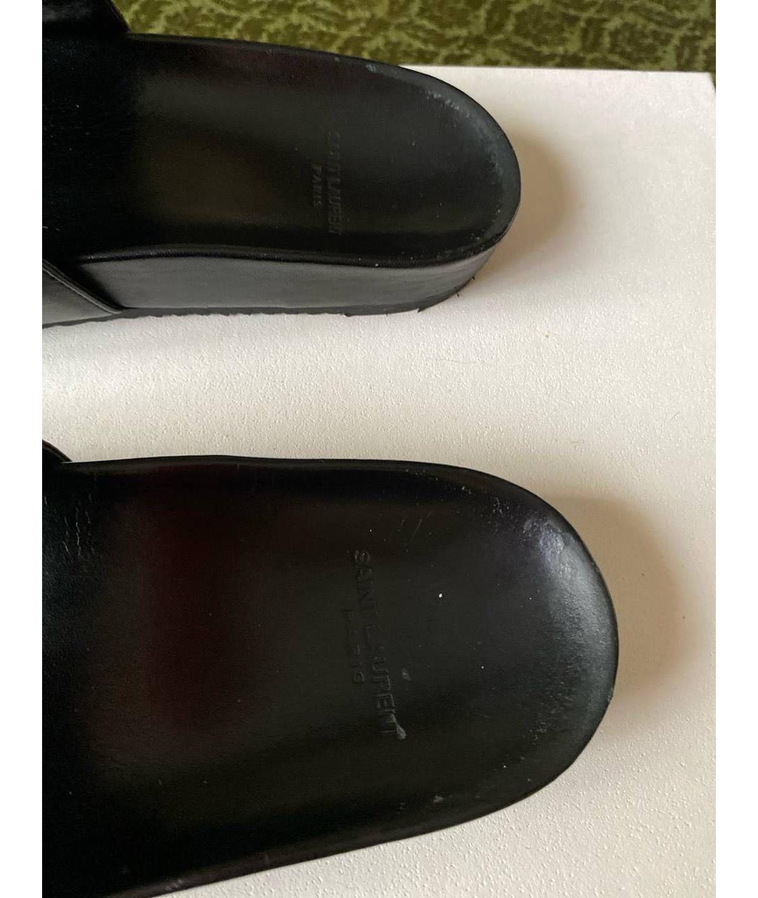 SAINT LAURENT Черные кожаные шлепанцы, фото 4