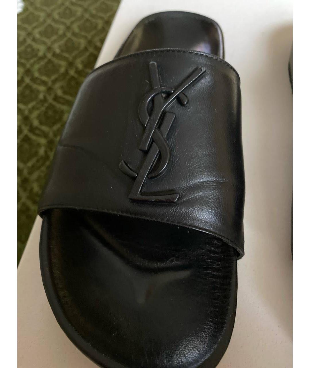 SAINT LAURENT Черные кожаные шлепанцы, фото 5