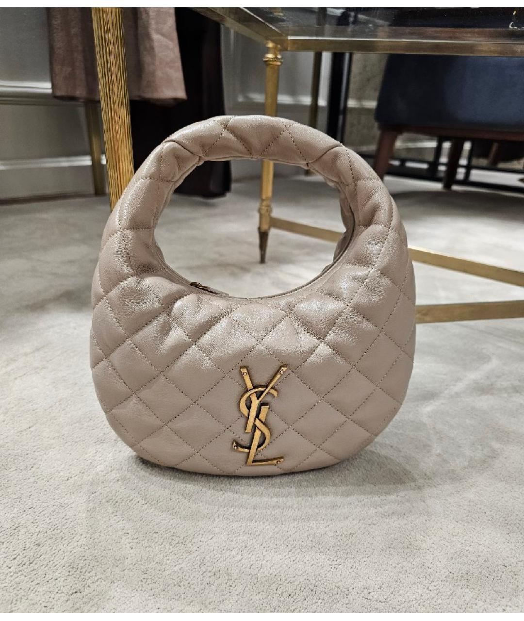 SAINT LAURENT Бежевая кожаная сумка с короткими ручками, фото 6