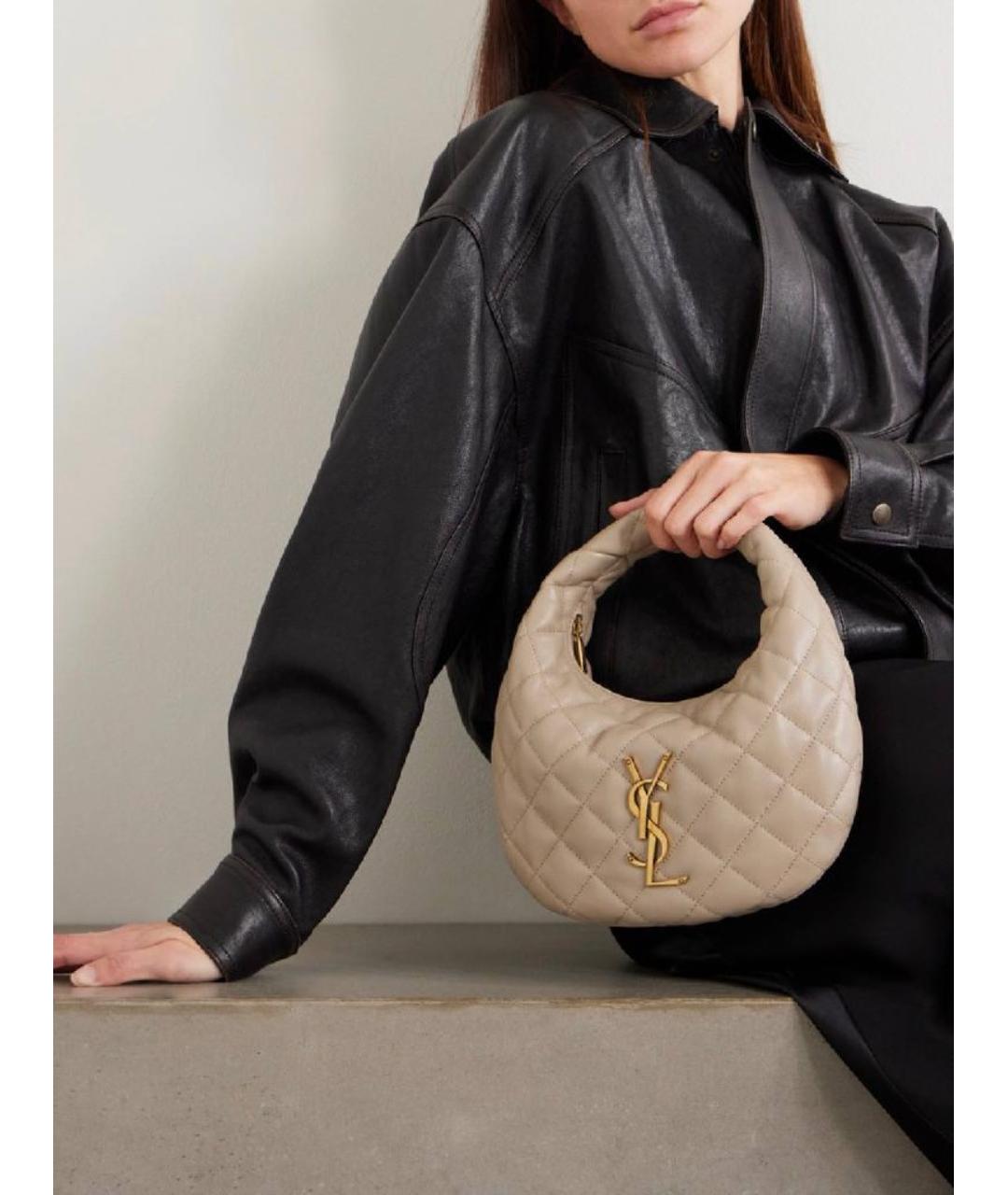 SAINT LAURENT Бежевая кожаная сумка с короткими ручками, фото 5