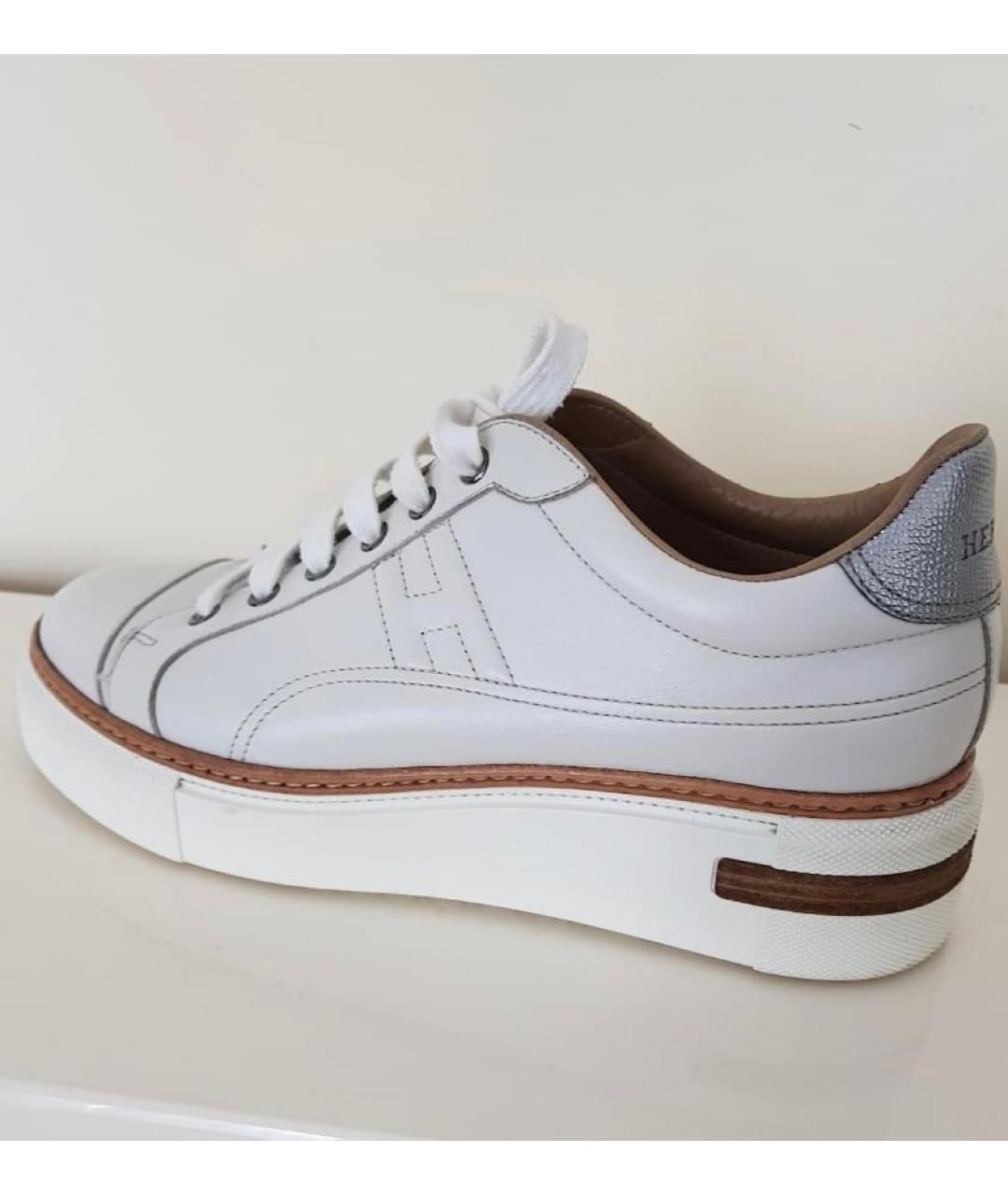 HERMES Белые кожаные кроссовки, фото 4