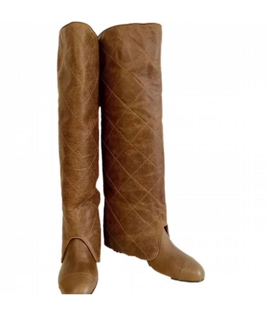 CHANEL Коричневые кожаные сапоги, фото 3