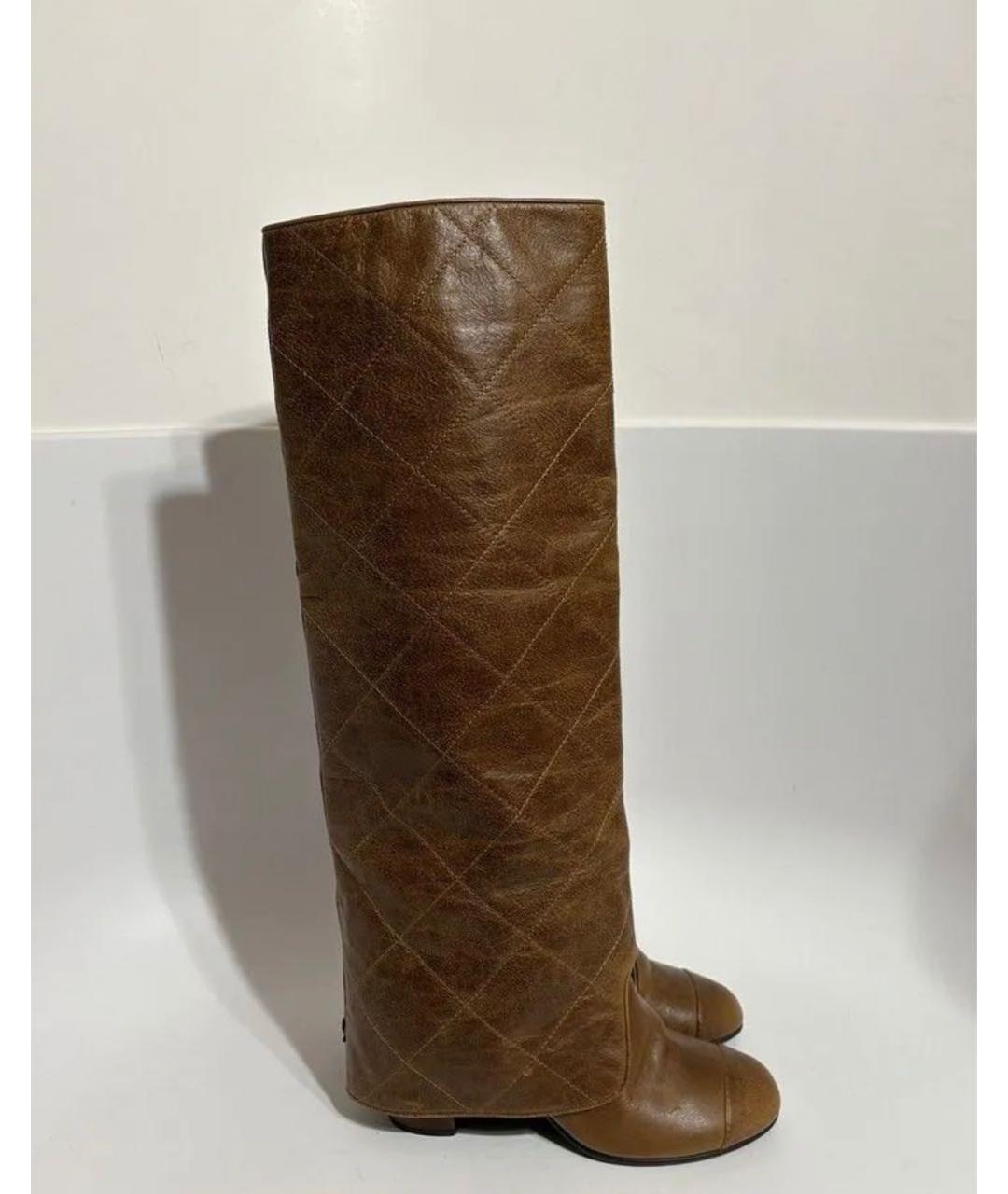 CHANEL Коричневые кожаные сапоги, фото 5