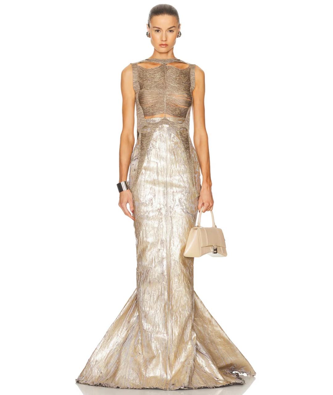 RICK OWENS Золотая юбка макси, фото 2