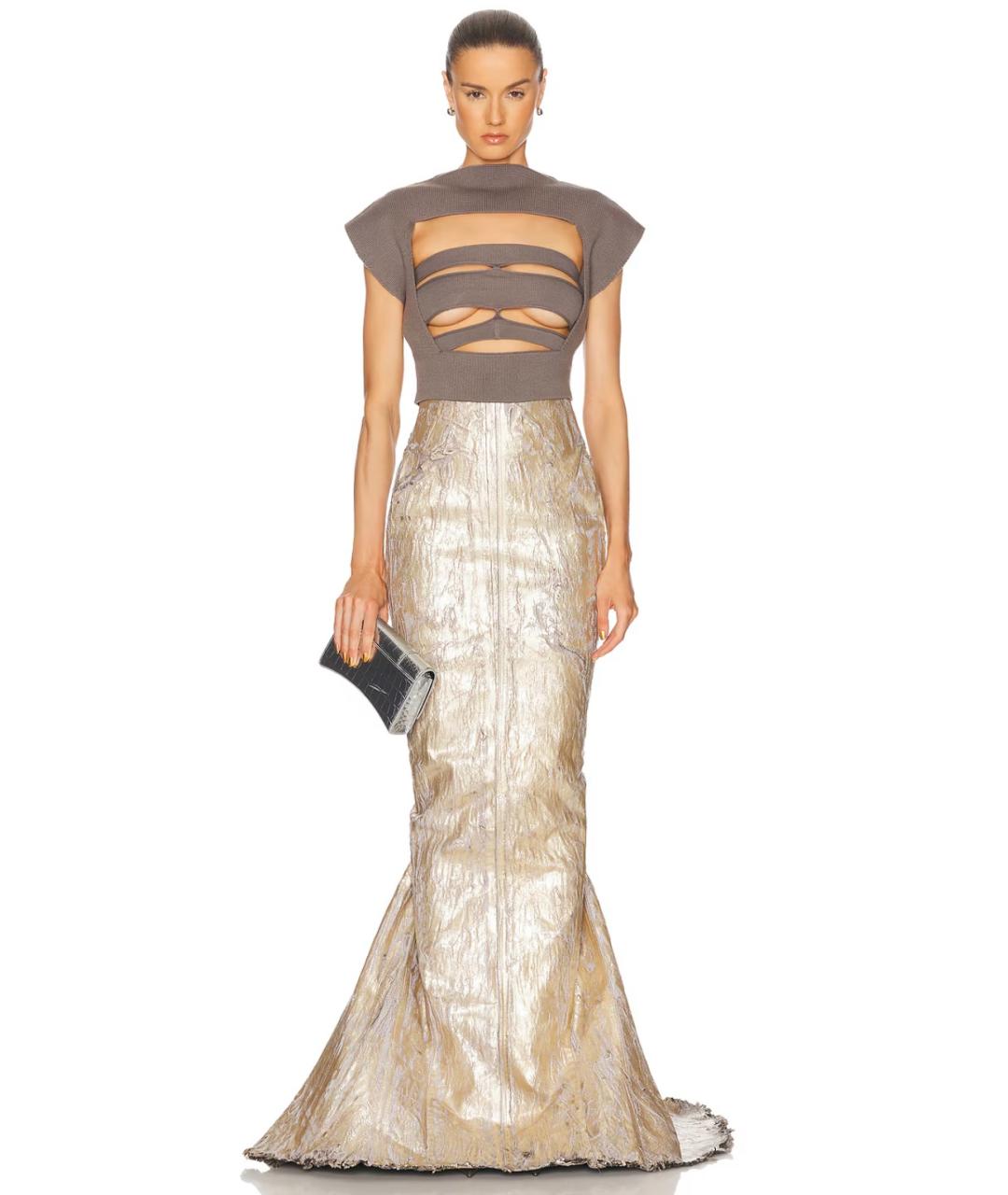 RICK OWENS Золотая юбка макси, фото 4