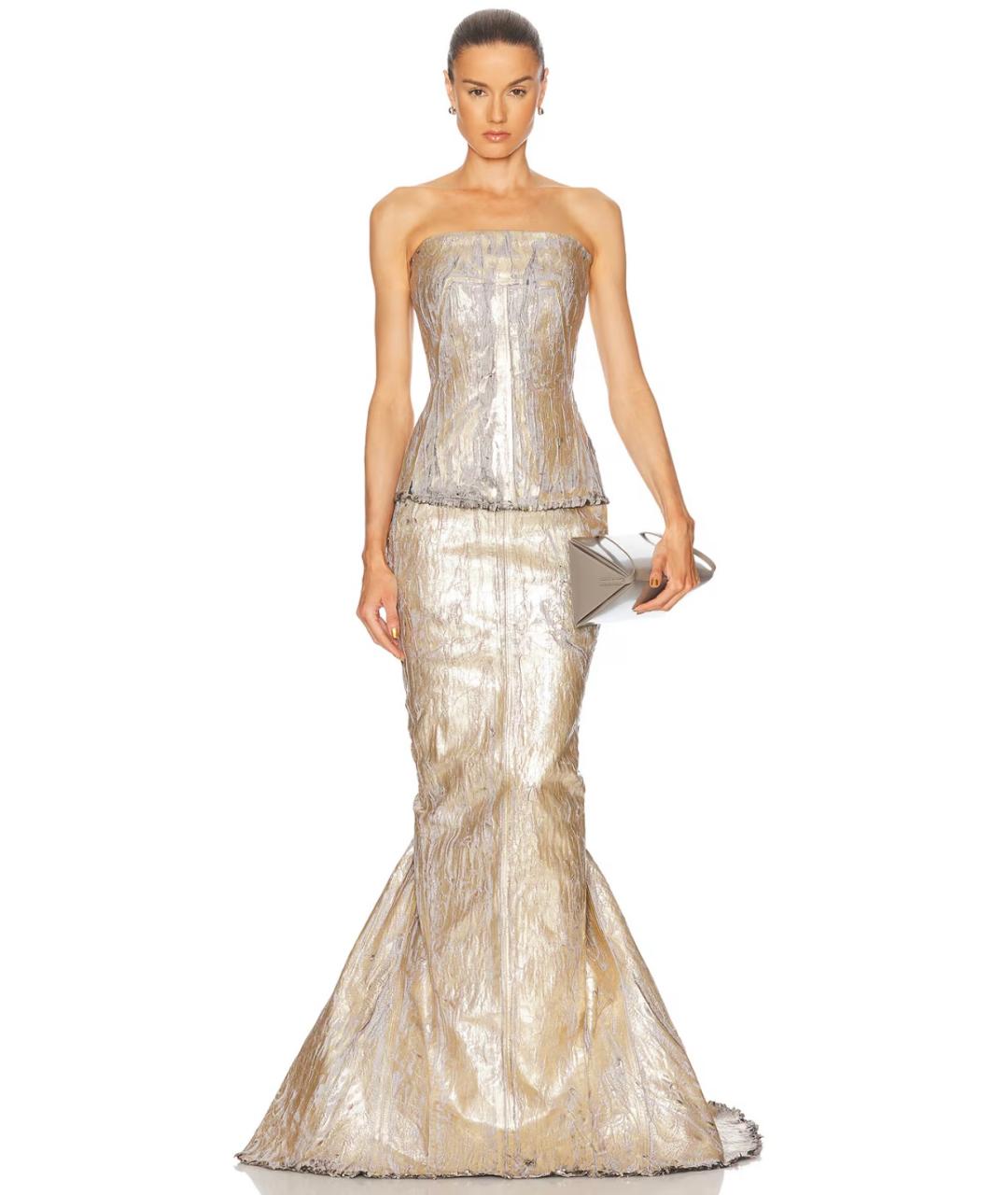 RICK OWENS Золотая юбка макси, фото 3