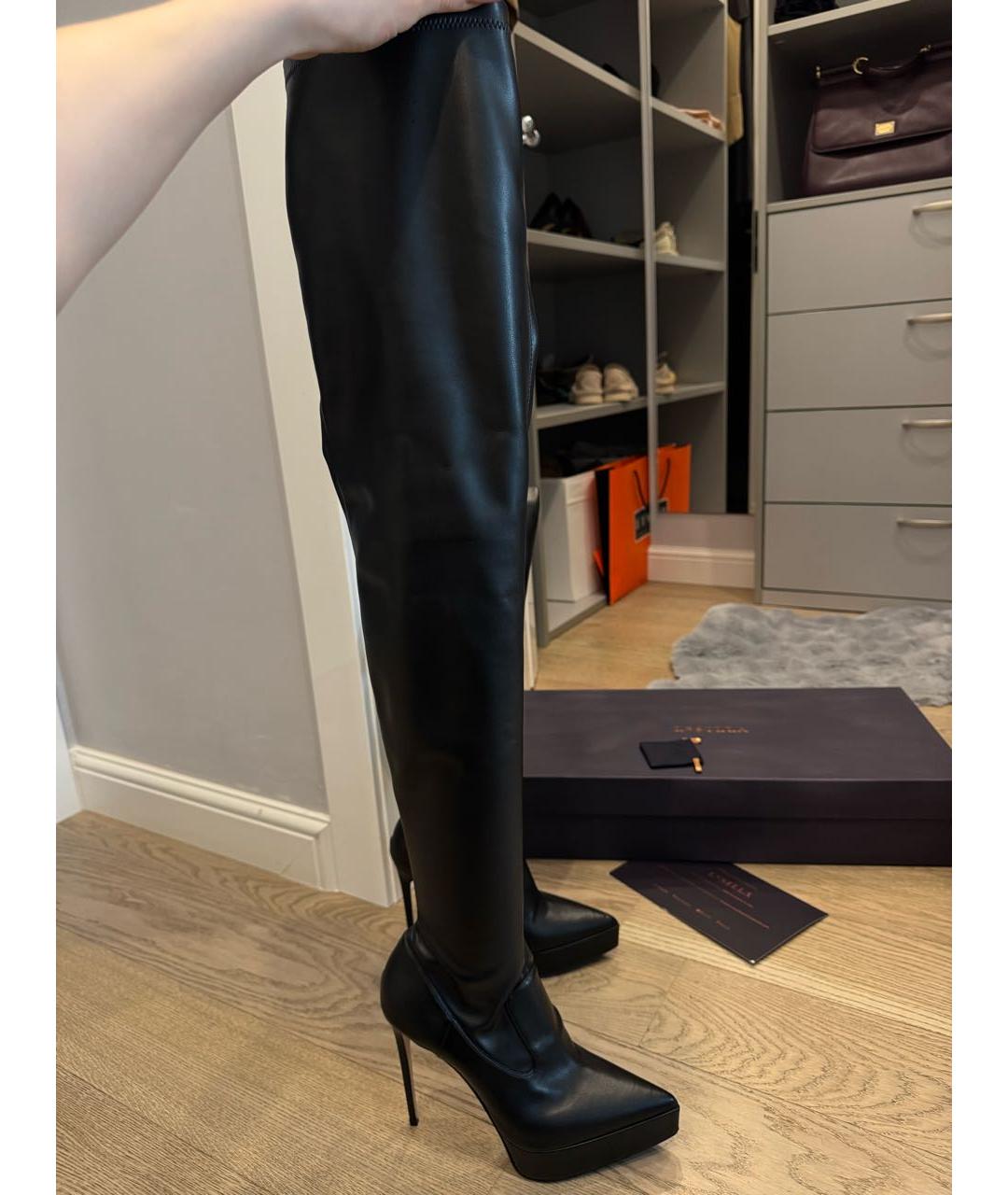 LE SILLA Черные кожаные ботфорты, фото 8