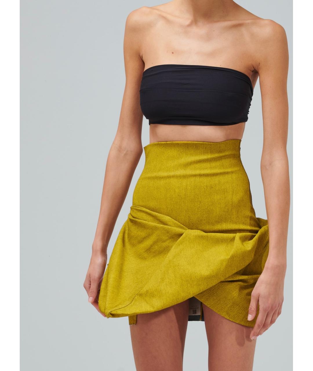 RICK OWENS Желтая хлопковая юбка мини, фото 2