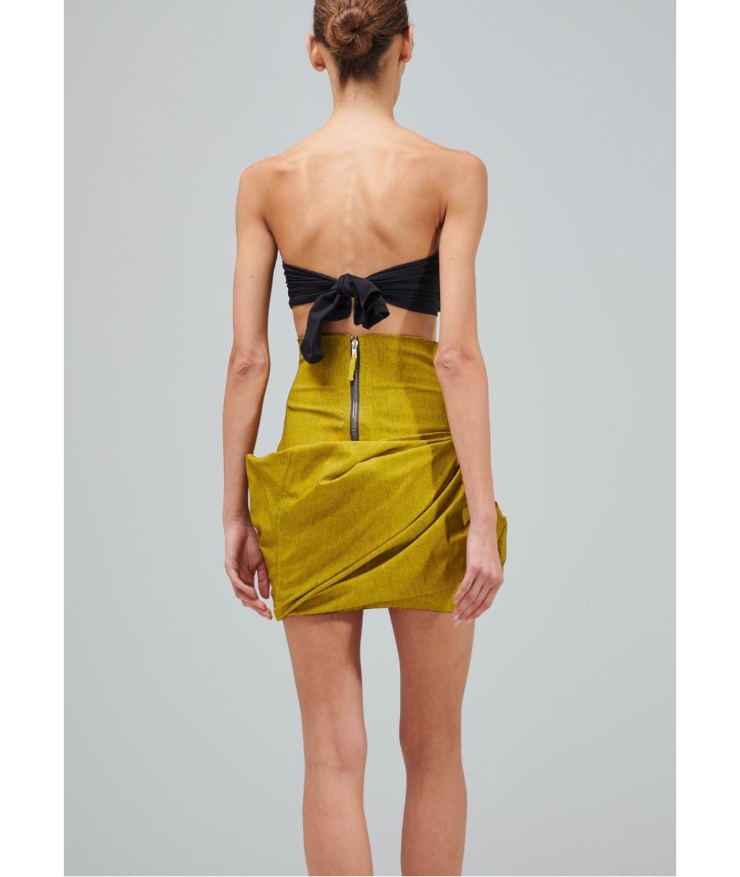 RICK OWENS Желтая хлопковая юбка мини, фото 3