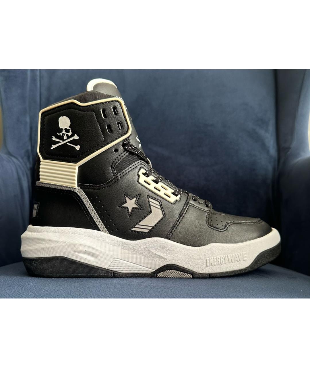 MASTERMIND JAPAN Антрацитовые кожаные высокие кроссовки / кеды, фото 9