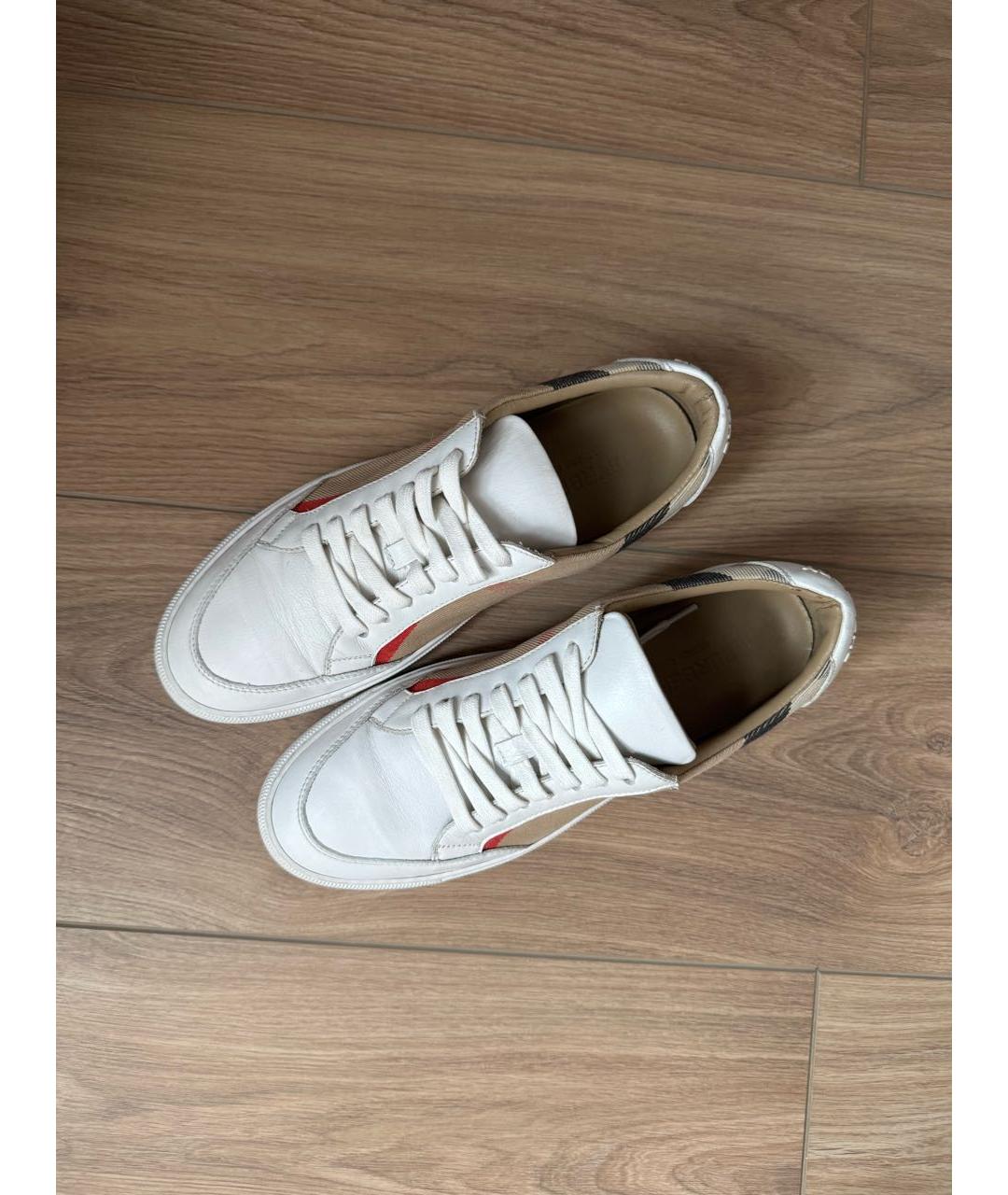 BURBERRY Бежевые кожаные кеды, фото 3