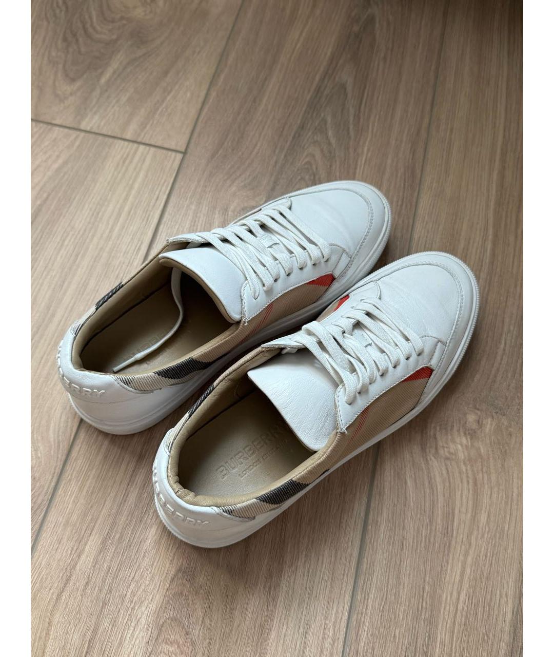 BURBERRY Бежевые кожаные кеды, фото 4