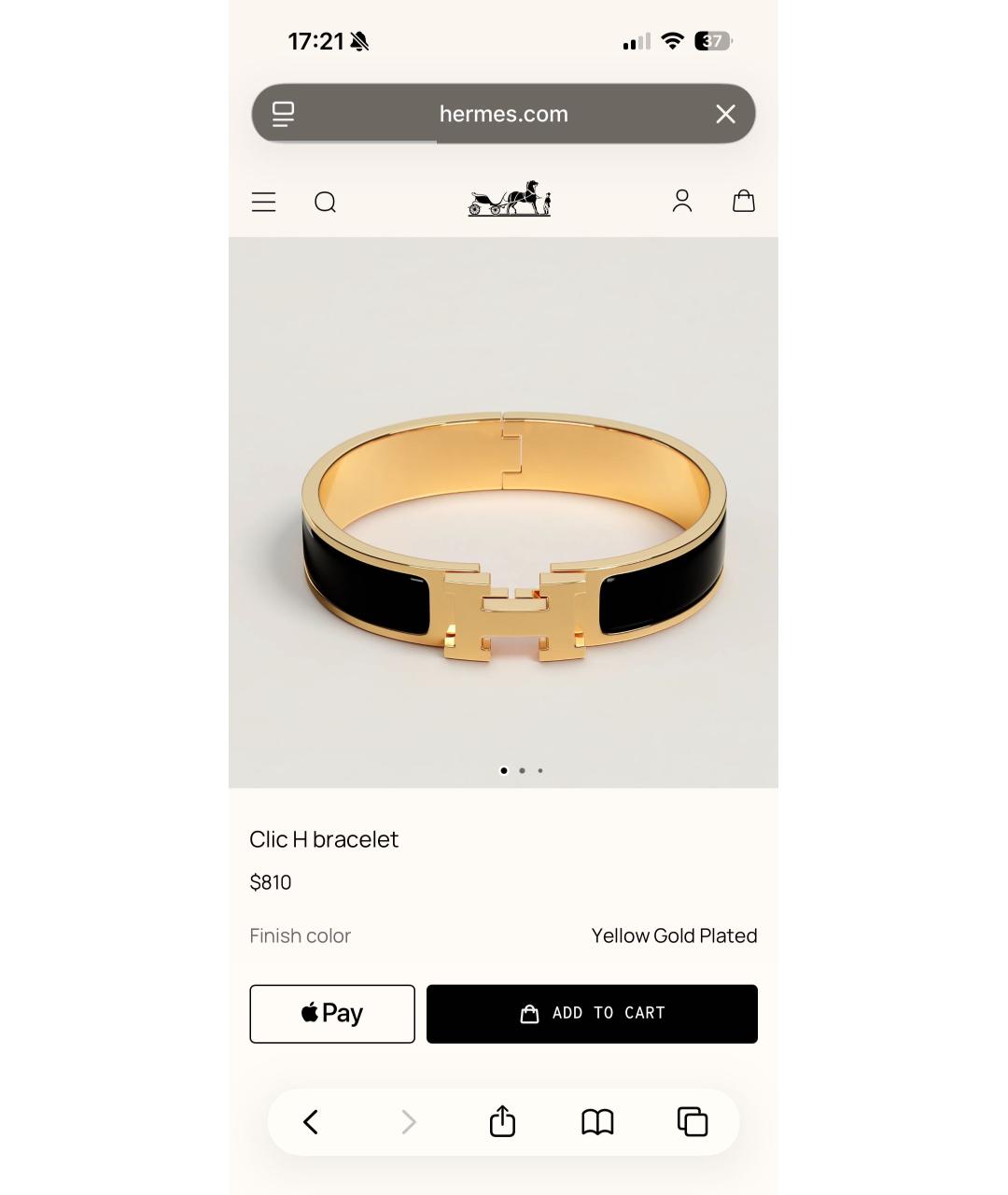 HERMES Черный позолоченный браслет, фото 8