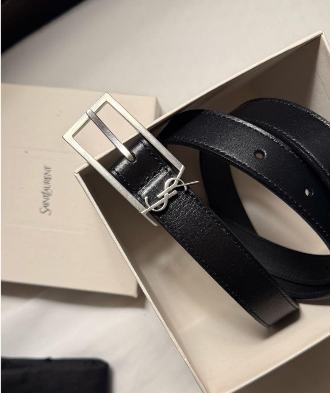 SAINT LAURENT Черный кожаный ремень, фото 3