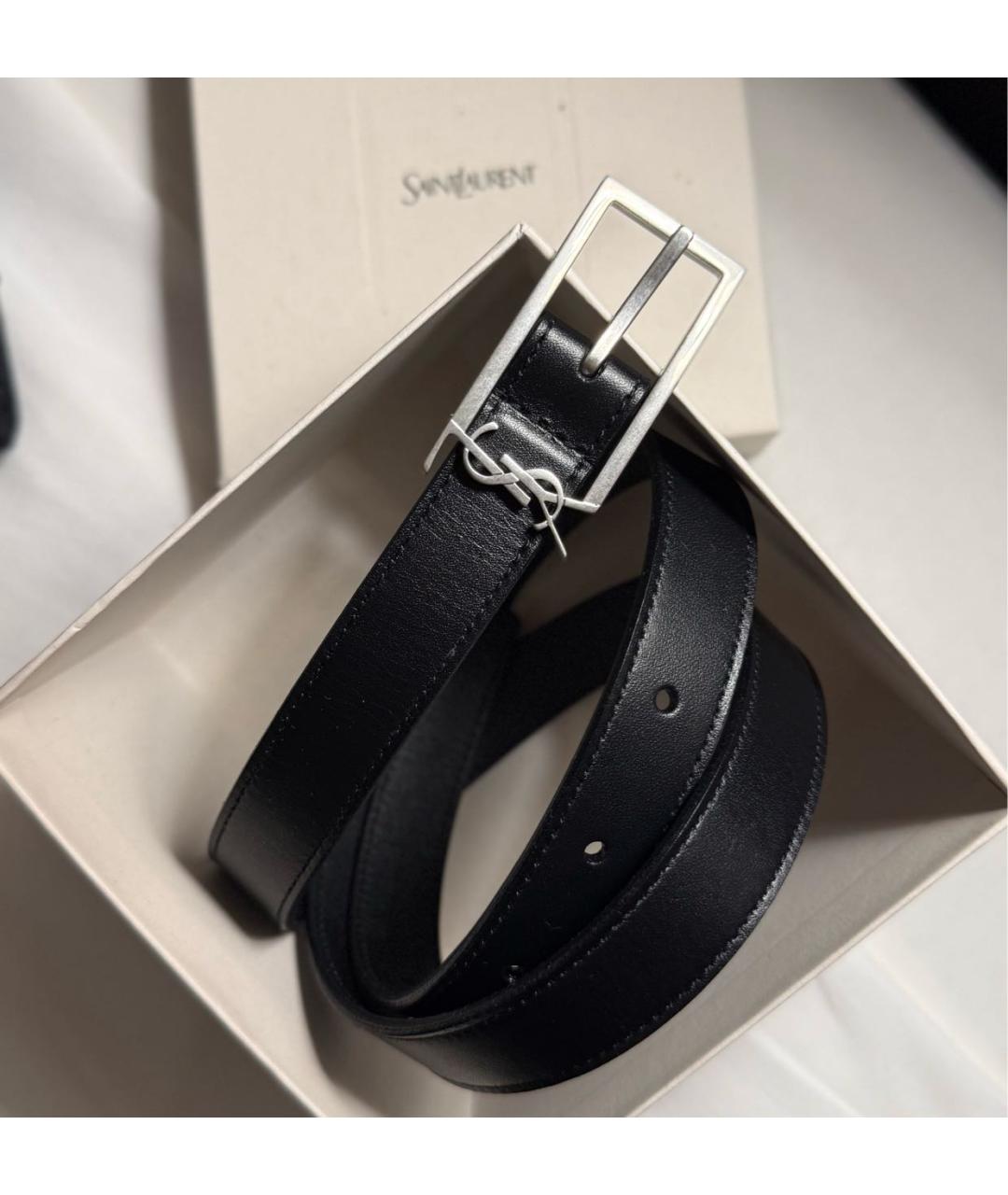 SAINT LAURENT Черный кожаный ремень, фото 4