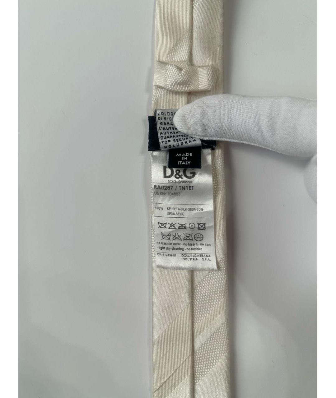 DOLCE&GABBANA Белый шелковый галстук, фото 3