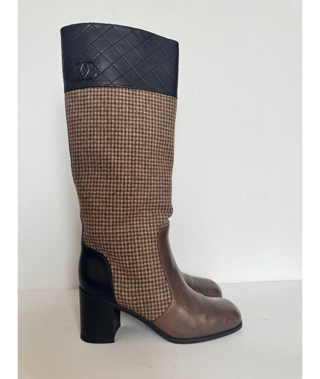 CHANEL Коричневые кожаные сапоги, фото 9