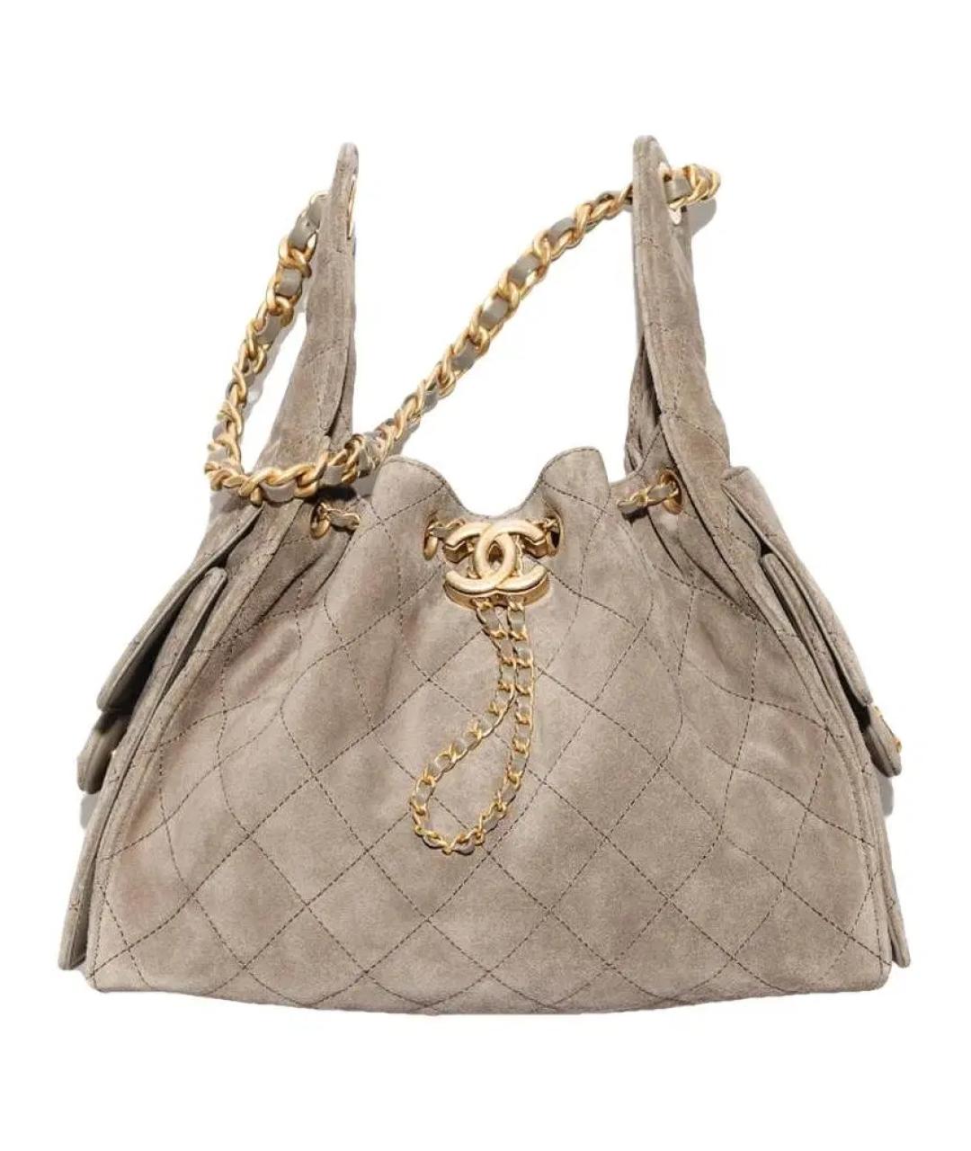 CHANEL Бежевая замшевая сумка через плечо, фото 8