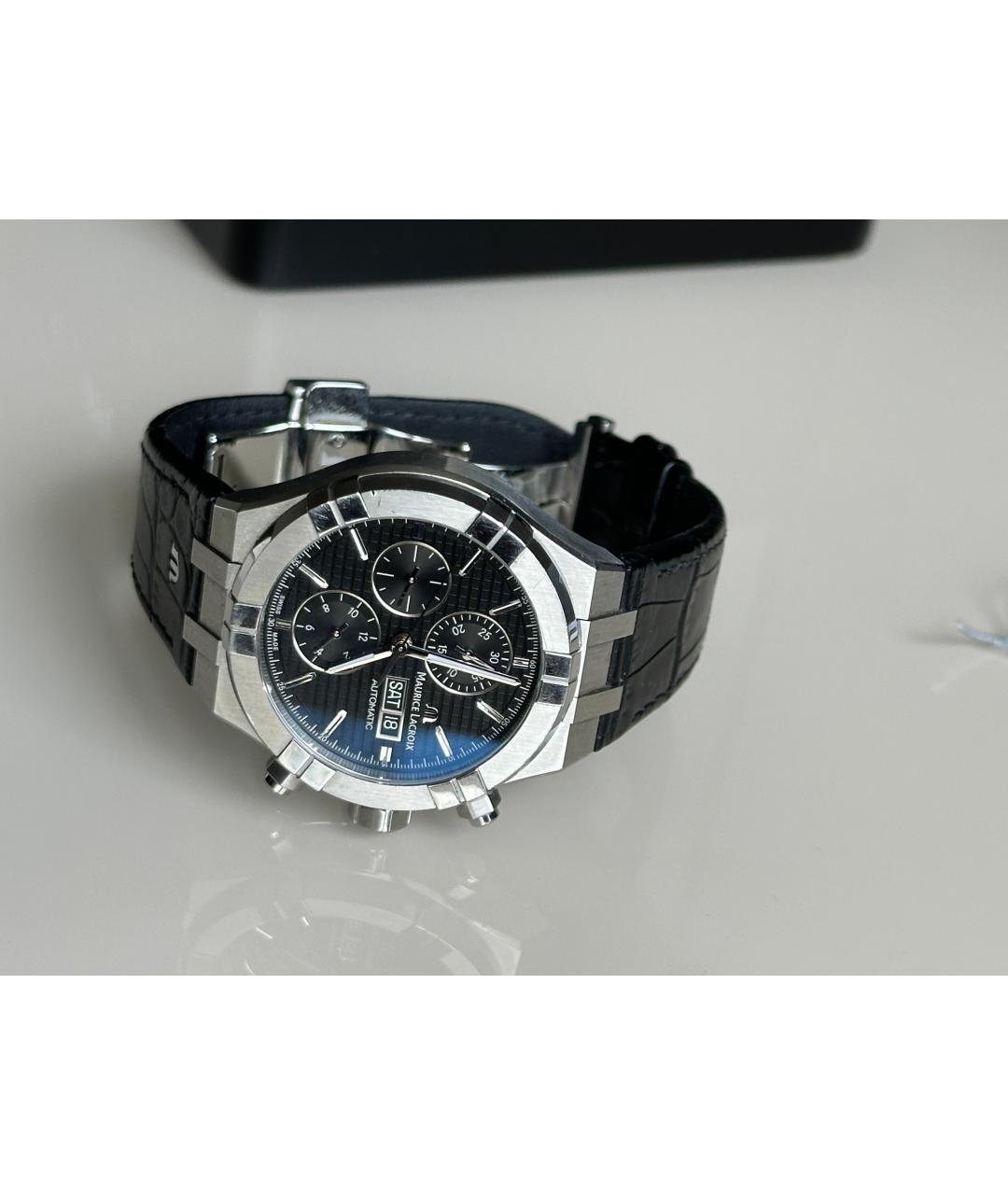 MAURICE LACROIX Черные стальные часы, фото 3