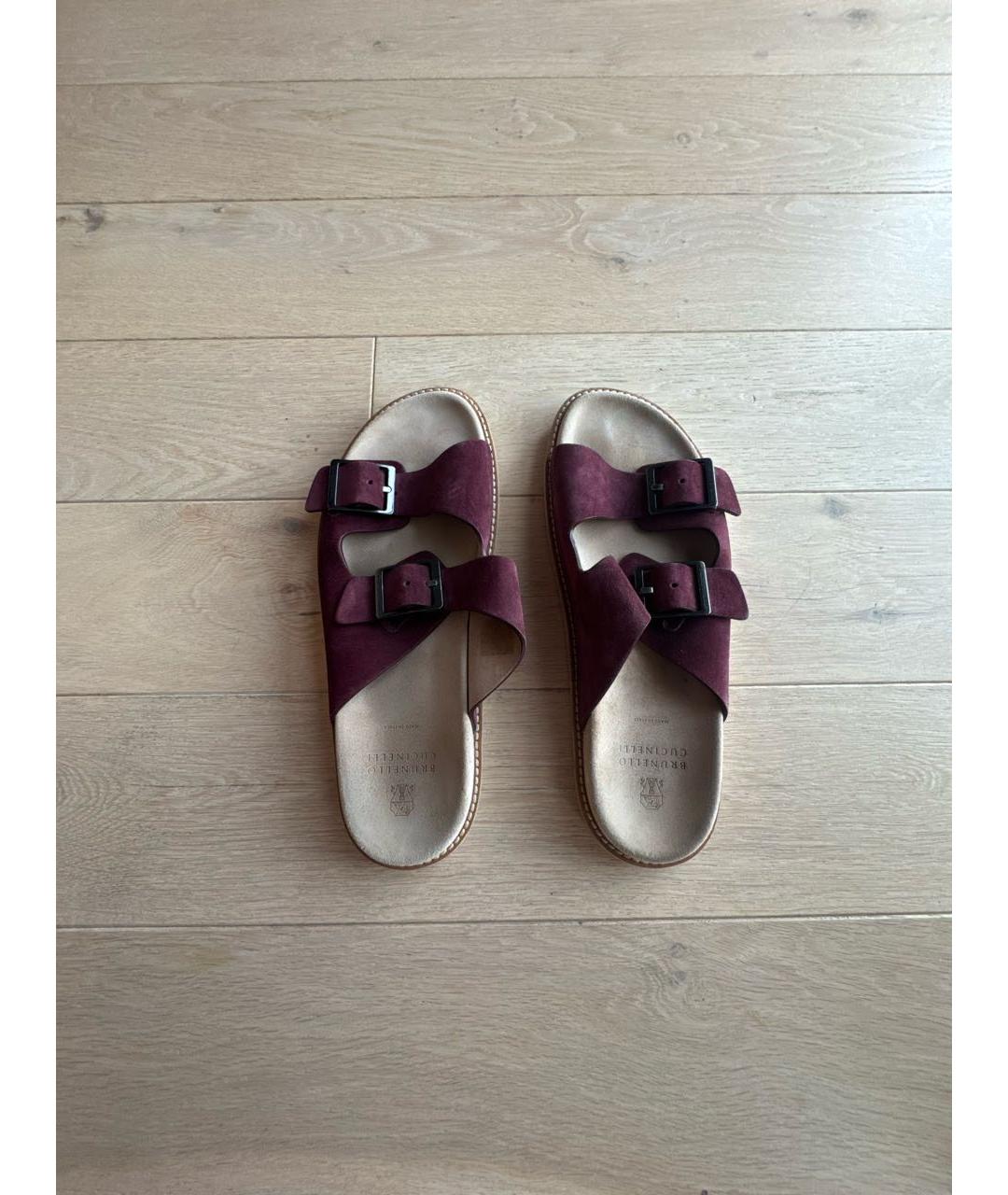 BRUNELLO CUCINELLI Бордовые замшевые шлепанцы, фото 3