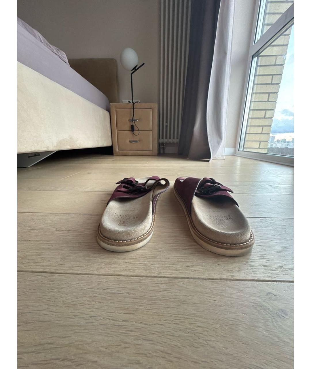 BRUNELLO CUCINELLI Бордовые замшевые шлепанцы, фото 4