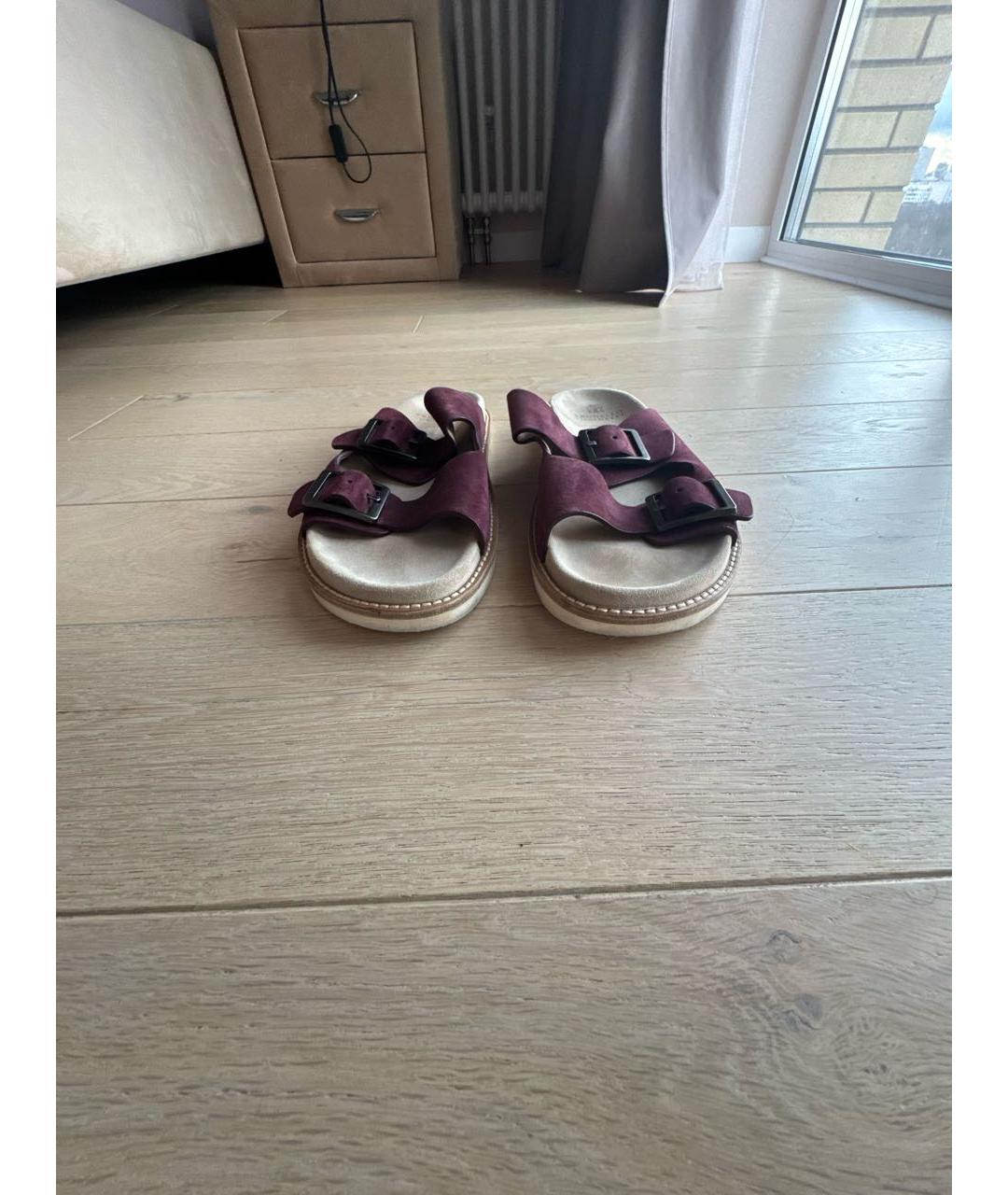 BRUNELLO CUCINELLI Бордовые замшевые шлепанцы, фото 2