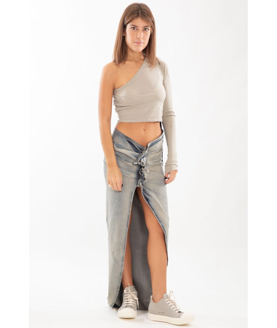 RICK OWENS Серая хлопковая юбка макси, фото 2