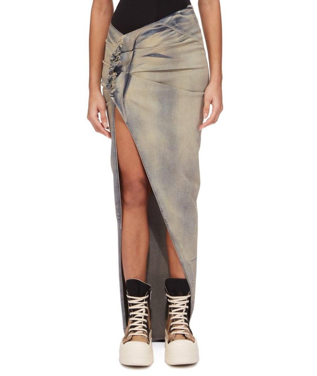 RICK OWENS Серая хлопковая юбка макси, фото 6