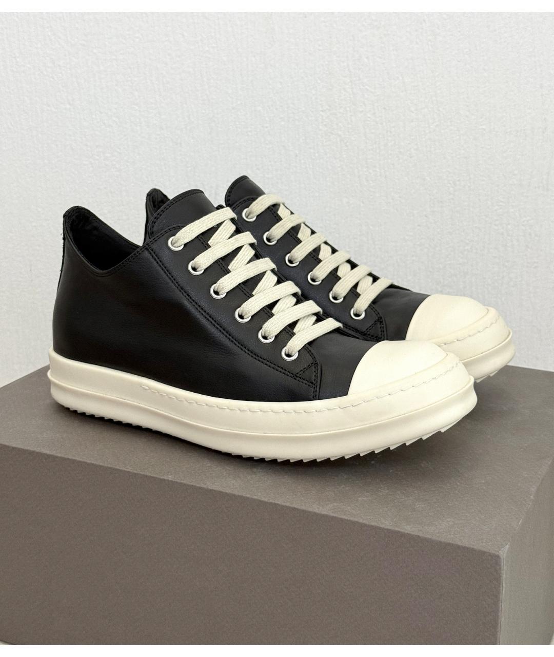 RICK OWENS Черные кожаные низкие кроссовки / кеды, фото 2