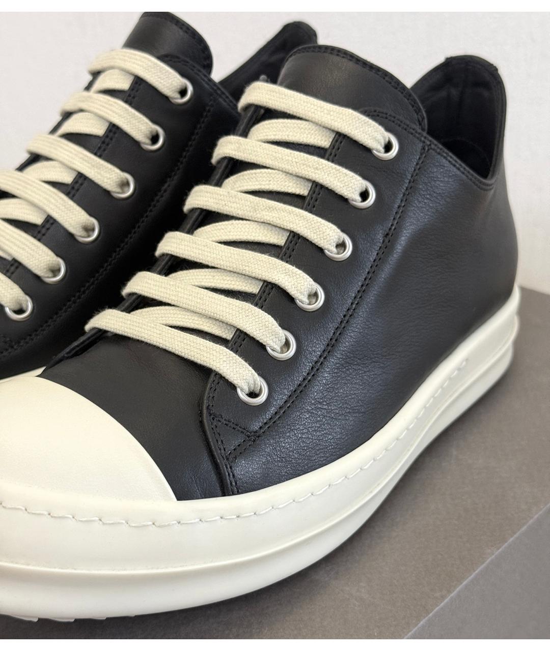 RICK OWENS Черные кожаные низкие кроссовки / кеды, фото 9