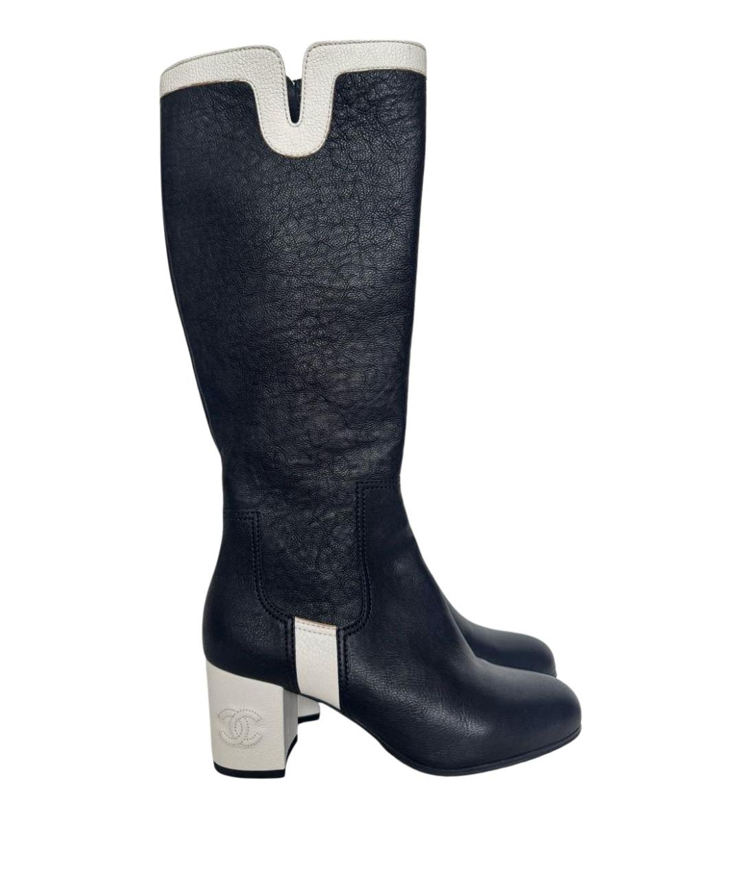 CHANEL Черные кожаные сапоги, фото 1