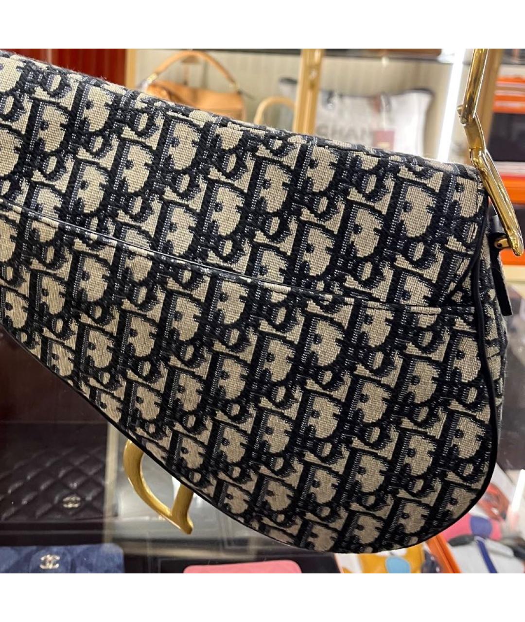 CHRISTIAN DIOR Темно-синяя жаккардовая сумка через плечо, фото 4