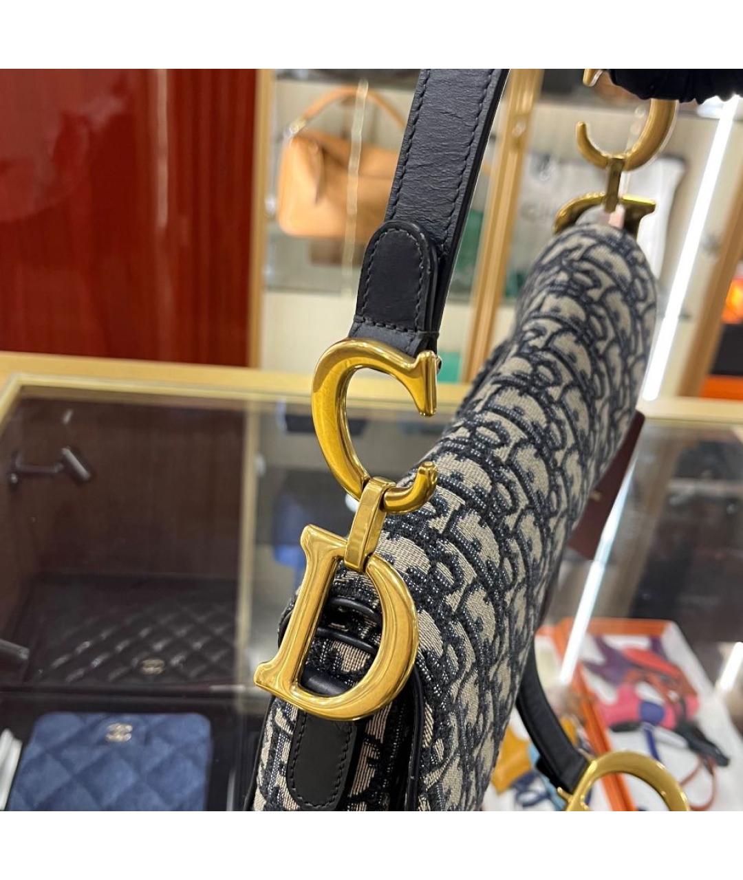 CHRISTIAN DIOR Темно-синяя жаккардовая сумка через плечо, фото 6