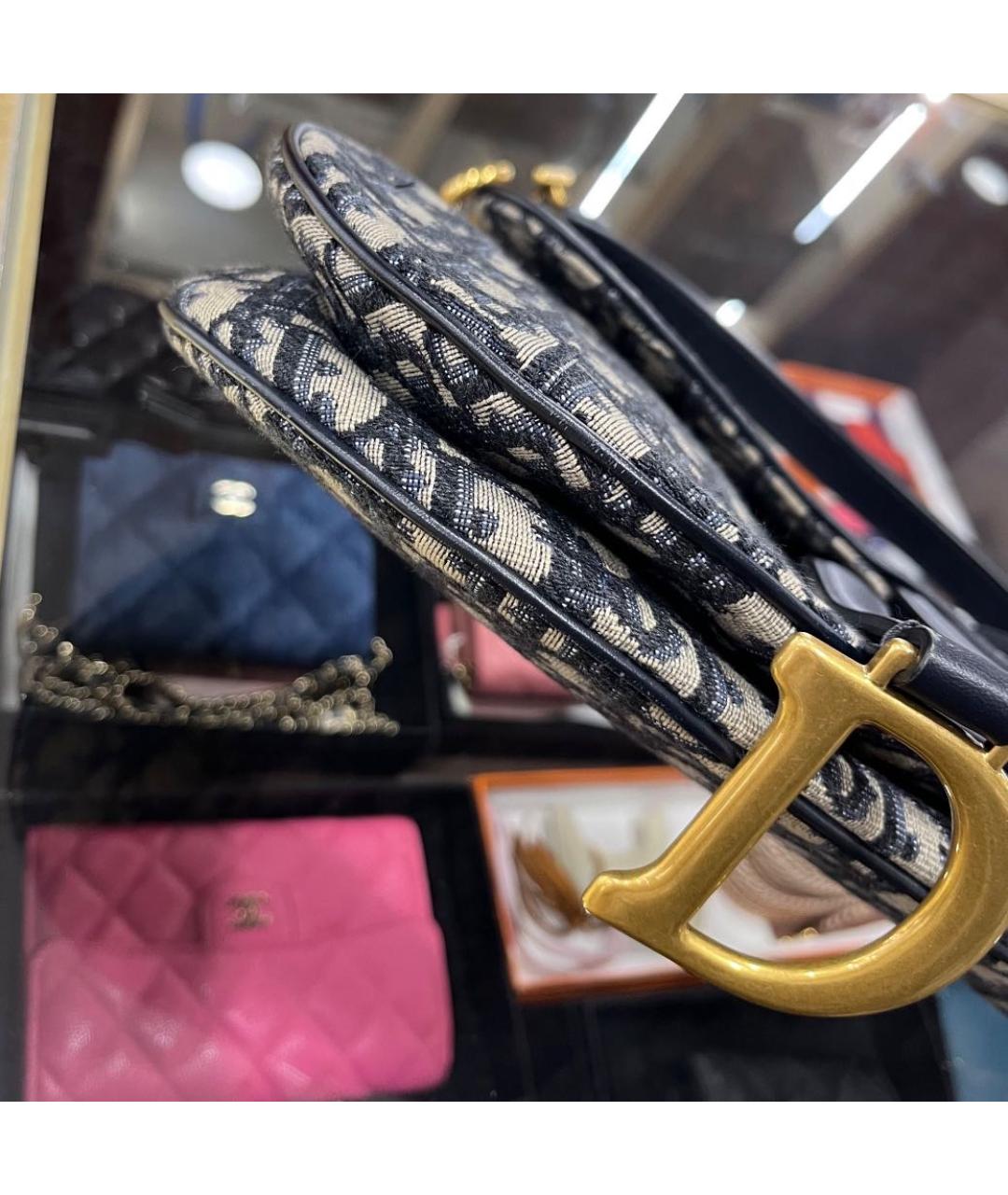 CHRISTIAN DIOR Темно-синяя жаккардовая сумка через плечо, фото 3