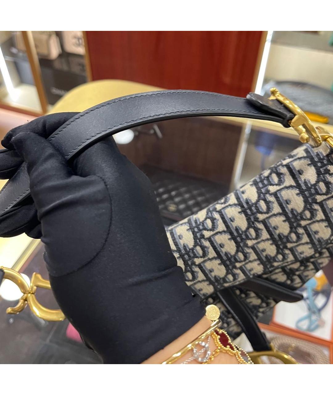 CHRISTIAN DIOR Темно-синяя жаккардовая сумка через плечо, фото 5