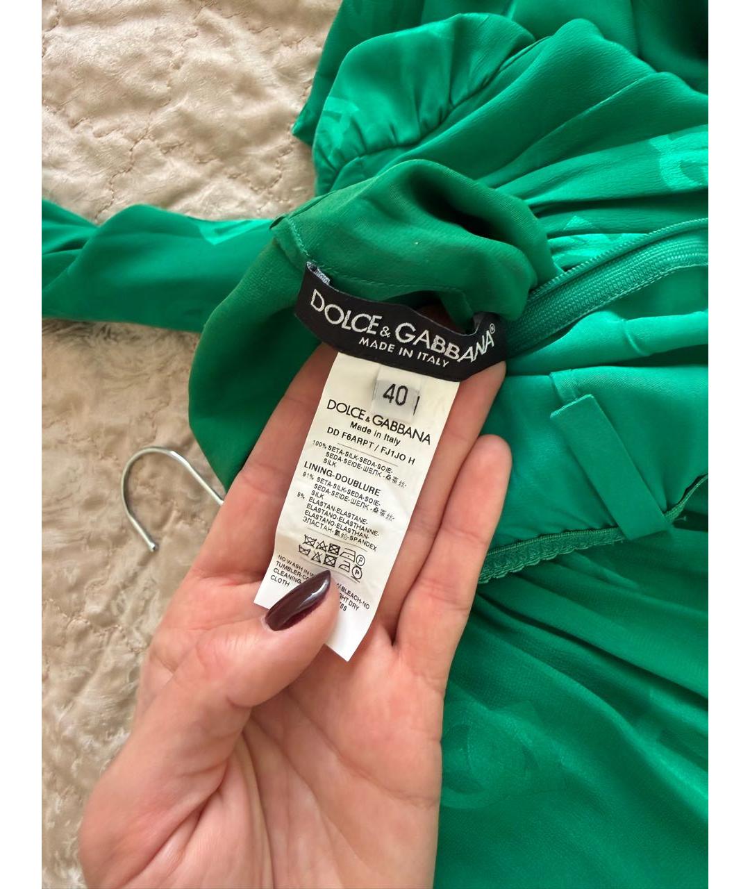 DOLCE&GABBANA Зеленые шелковое коктейльное платье, фото 3