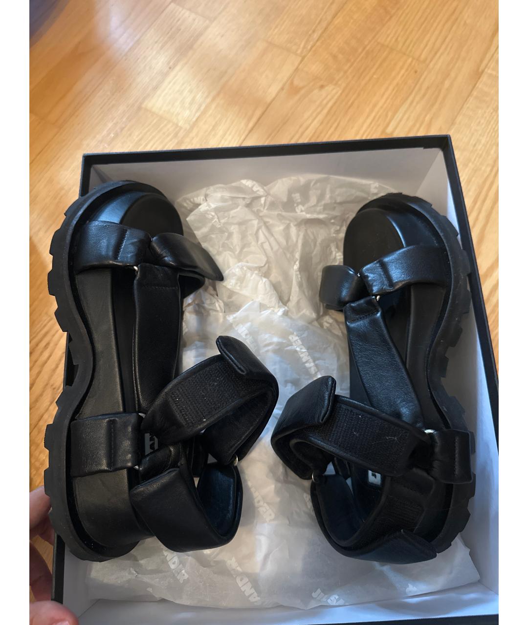JIL SANDER Черные кожаные сандалии, фото 3