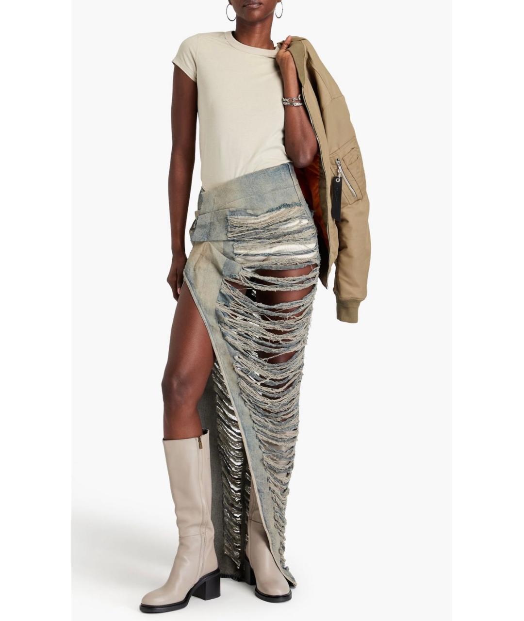 RICK OWENS Голубая хлопковая юбка макси, фото 2